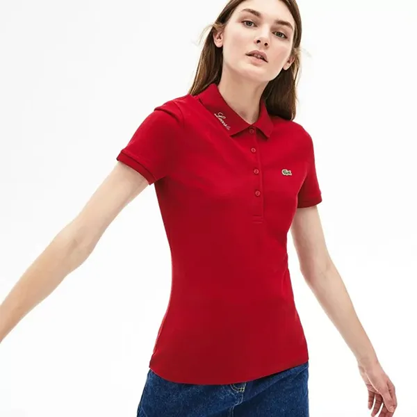Áo Polo Lacoste Women's Rainbow Script Collar Màu Đỏ