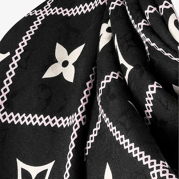 Khăn Nữ Louis Vuitton LV Croisillon Monogram-Print Silk And Wool-Blend Shawl Màu Đen