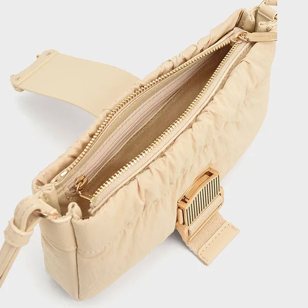 Túi Đeo Chéo Nữ Charles & Keith CNK Aspen Ruched Phone Pouch - Beige CK6-70781728 Màu Be