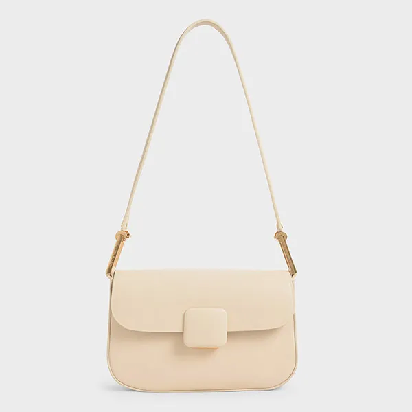 Túi Xách Nữ Charles & Keith CNK Koa Square Push-Lock Shoulder Bag Beige 20270818 Màu Be