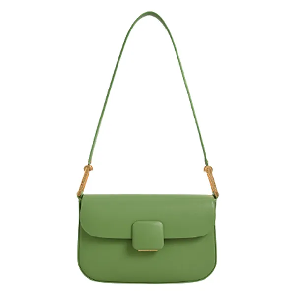 Túi Xách Nữ Charles & Keith CNK Koa Square Push-Lock Shoulder Bag Green 20270818 Màu Xanh Lá