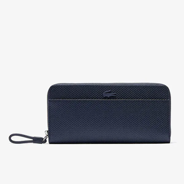 Ví Lacoste Women's Chantaco Matte Piqué Leather Zip Wallet Màu Xanh Navy