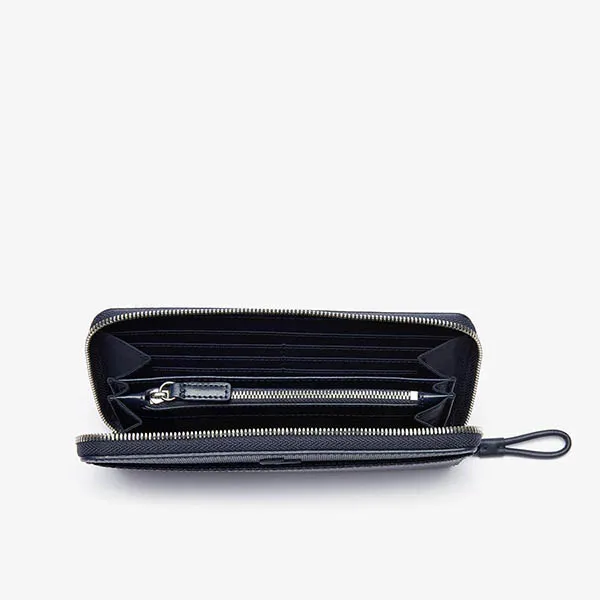 Ví Lacoste Women's Chantaco Matte Piqué Leather Zip Wallet Màu Xanh Navy