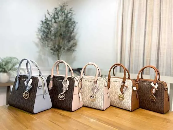 Túi Xách Michael Kors MK Ayden Medium Logo And Faux Leather Satchel Brown Màu Nâu Quai Hồng