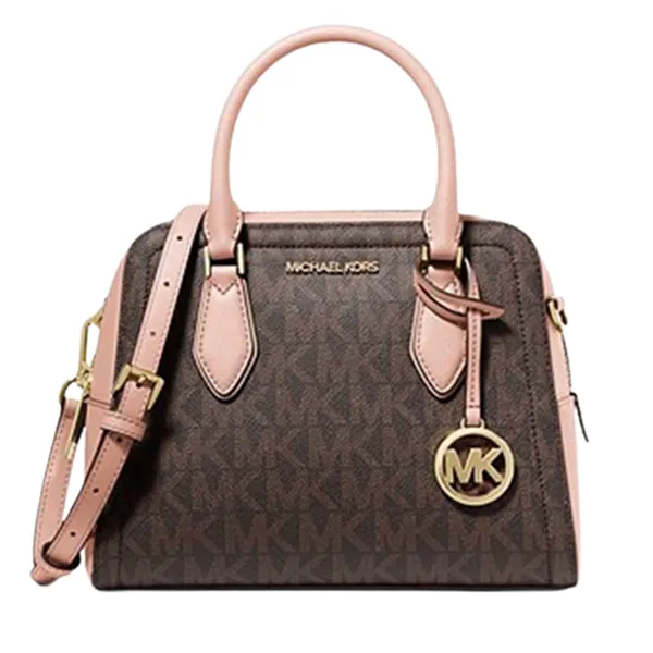 Túi Xách Michael Kors MK Ayden Medium Logo And Faux Leather Satchel Brown Màu Nâu Quai Hồng