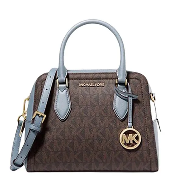 Túi Xách Michael Kors MK Ayden Medium Logo And Faux Leather Satchel Brown Màu Nâu Quai Xanh