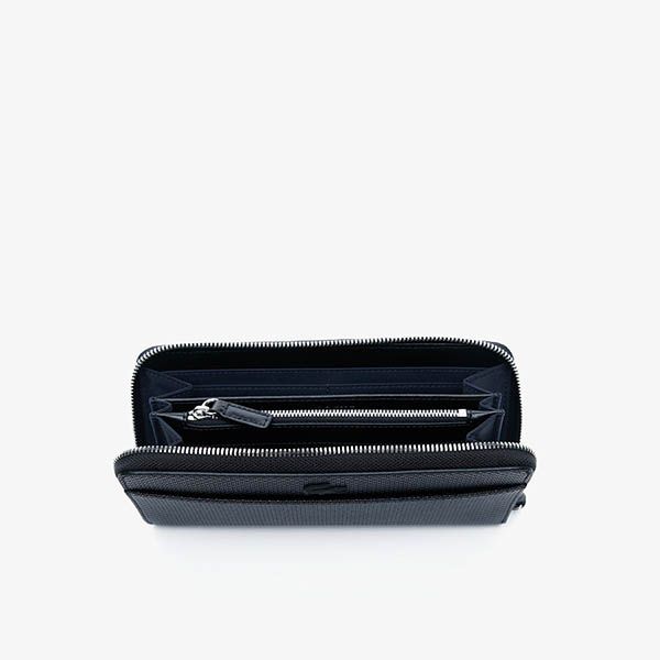 Ví Lacoste Women's Chantaco Matte Piqué Leather Zip Wallet Màu Đen - 3