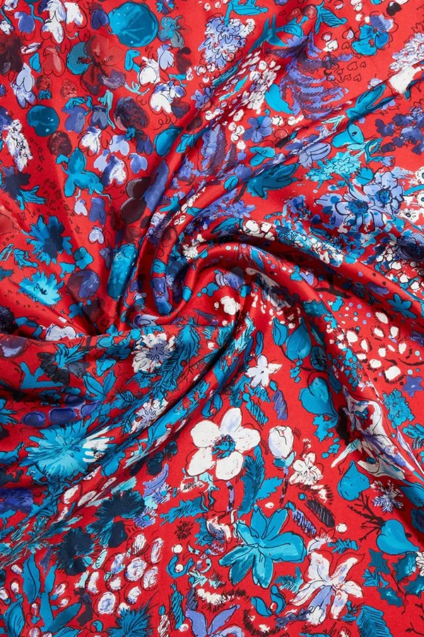 Khăn Lụa Salvatore Ferragamo Printed Silk-Twill Màu Đỏ Phối Xanh