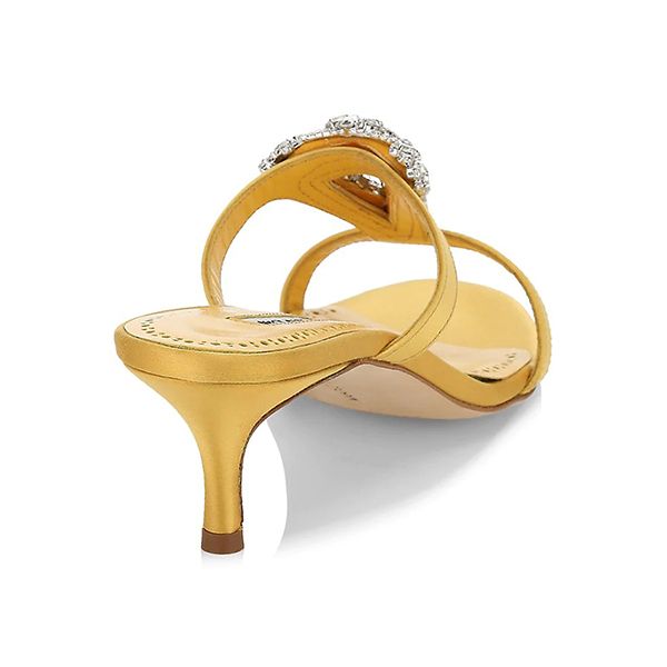 Dép Cao Gót Manolo Blahnik Trinamu Satin Embellished Sandals Màu Vàng - 4