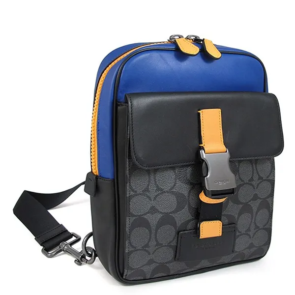 Túi Đeo Vai Nam Coach C6646 Track Pack In Colorblock Signature In Charcoal Sport Multi Màu Xanh Đen - Túi xách - Vua Hàng Hiệu
