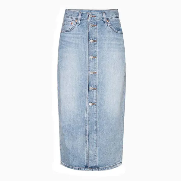 Chân Váy Bò Levi's Button Front Midi Skirt Women Levis BU-0001 Màu Xanh Nhạt