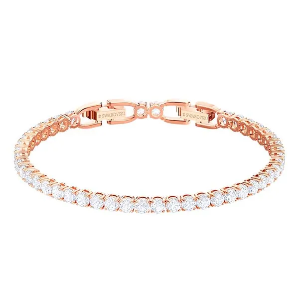 Vòng Đeo Tay Swarovski Tennis Deluxe Bracelet Round Cut, White, Rose Gold-Tone Plated 5464948 Màu Vàng Hồng