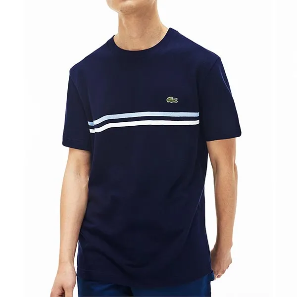 Áo Thun Lacoste Pique Crew Neck Tricolour Striped T-Shirt Màu Xanh Navy Size XS
