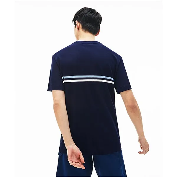 Áo Thun Lacoste Pique Crew Neck Tricolour Striped T-Shirt Màu Xanh Navy Size XS