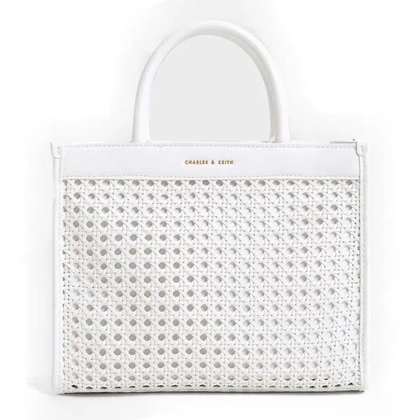 Túi Tote Nữ Charles & Keith CNK Woven Double Handle Tote Bag White 50781485 Màu Trắng