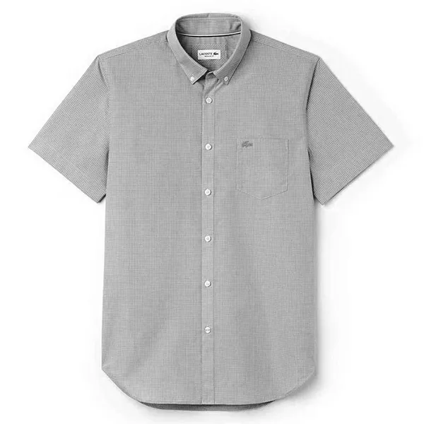 Áo Sơ Mi Cộc Tay Lacoste Mini Check CH0440 00 525 Màu Xám Size 41