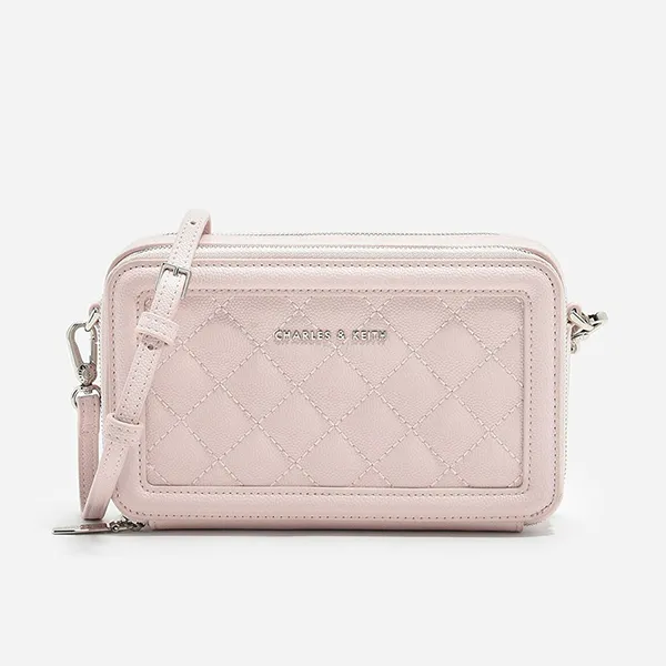 Túi Đeo Chéo Nữ Charles & Keith CNK Quilted Long Wallet Pink 10840105 Màu Hồng Nhạt