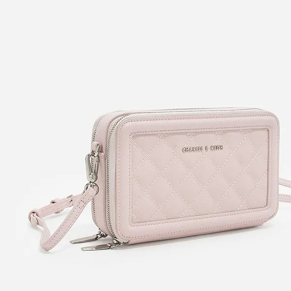 Túi Đeo Chéo Nữ Charles & Keith CNK Quilted Long Wallet Pink 10840105 Màu Hồng Nhạt