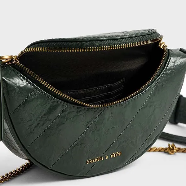 Túi Đeo Vai Nữ Charles & Keith CNK Wrinkled Patent Ring Zip Tassel Crossbody Bag 80150844 Màu Xanh