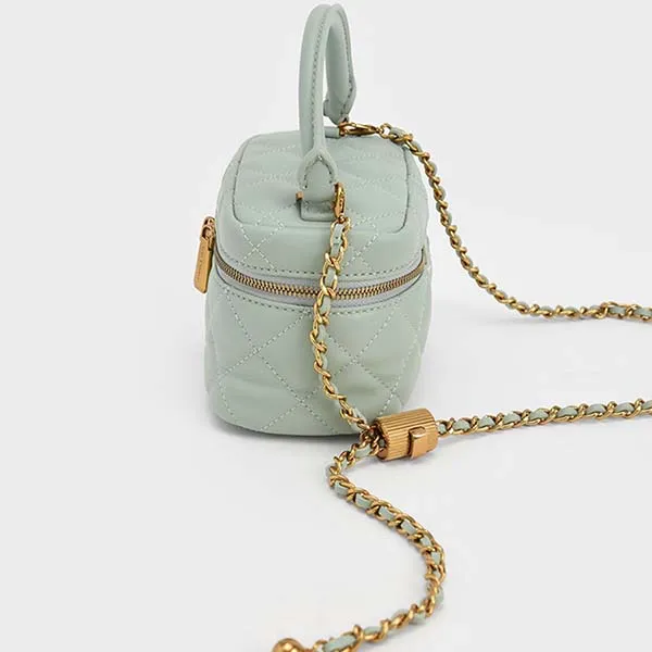 Túi Xách Nữ Charles & Keith CNK Quilted Round Pouch CK6-30781682 Màu Xanh Ngọc