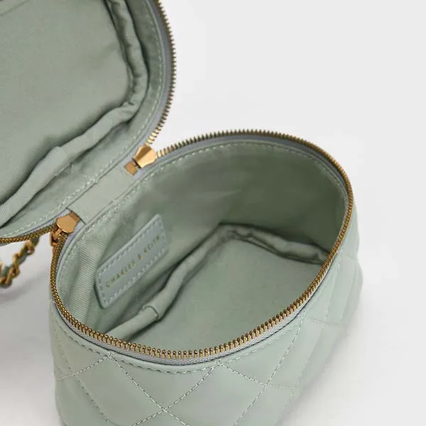 Túi Xách Nữ Charles & Keith CNK Quilted Round Pouch CK6-30781682 Màu Xanh Ngọc