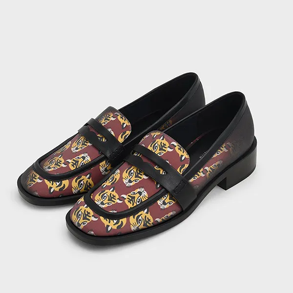 Giày Lười Charles & Keith CNK Antonia Heat-Reactive Penny Loafers 70380759-1 Màu Đen Đỏ Size 37