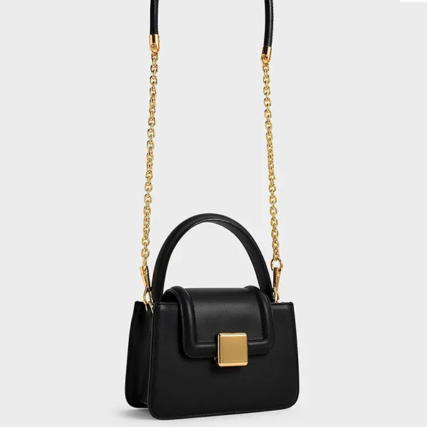 Túi Xách Nữ Charles & Keith CNK Leather Metallic Accent 50840466 Màu Đen