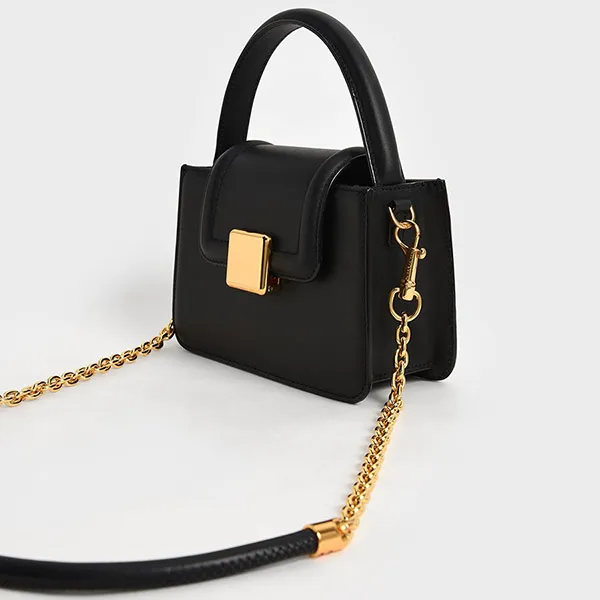 Túi Xách Nữ Charles & Keith CNK Leather Metallic Accent 50840466 Màu Đen