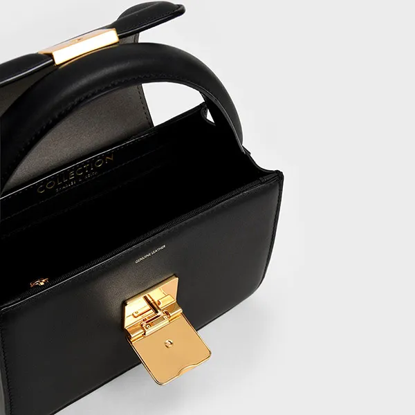 Túi Xách Nữ Charles & Keith CNK Leather Metallic Accent 50840466 Màu Đen