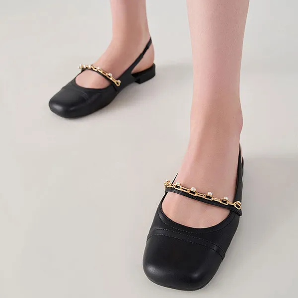 Giày Nữ Charles & Keith CNK Beaded Chain-Link Slingback Mary Janes CK1-70900382 Màu Đen Size 39