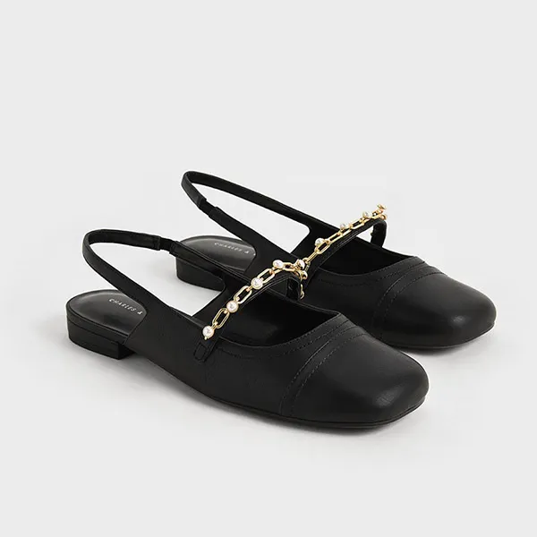 Giày Nữ Charles & Keith CNK Beaded Chain-Link Slingback Mary Janes CK1-70900382 Màu Đen Size 39