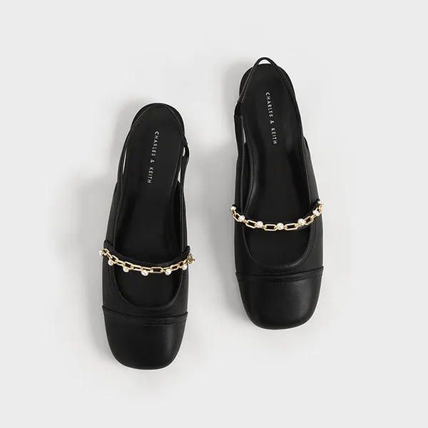 Giày Nữ Charles & Keith CNK Beaded Chain-Link Slingback Mary Janes CK1-70900382 Màu Đen Size 39