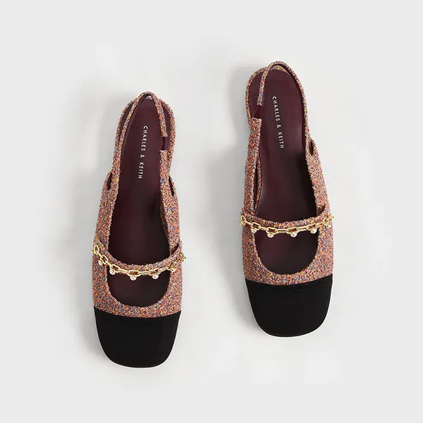 Giày Nữ Charles & Keith CNK Beaded Chain-Link Linen & Grosgrain Slingback Mary Janes 70900382 Phối Màu