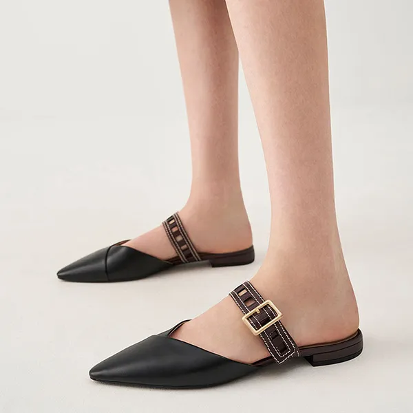 Giày Mũi Nhọn Nữ Charles & Keith Cut Out Strap Flat 70920094 Màu Đen