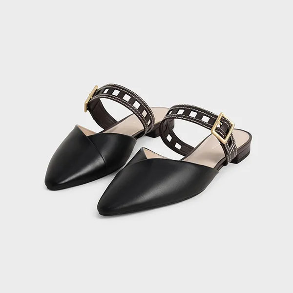 Giày Mũi Nhọn Nữ Charles & Keith Cut Out Strap Flat 70920094 Màu Đen