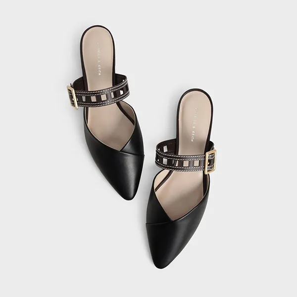 Giày Mũi Nhọn Nữ Charles & Keith Cut Out Strap Flat 70920094 Màu Đen