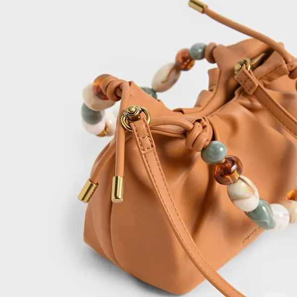 Túi Xách Nữ Charles & Keith CNK Aviary Beaded Acrylic Handle Slouchy Bag CK2-10270879 Màu Cam