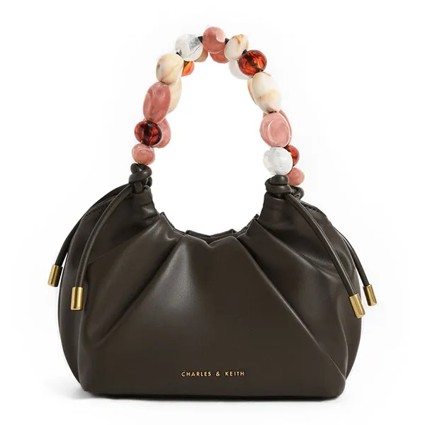 Túi Xách Nữ Charles & Keith CNK  Aviary Beaded Acrylic Handle Slouchy Bag CK2-10270879 Màu Dark Moss - 3