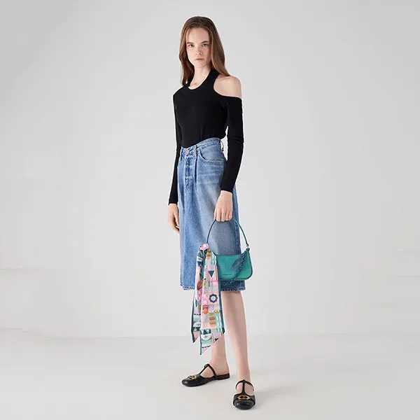 Túi Đeo Vai Nữ Charles & Keith CNK Alcott Scarf Chain-Link Shoulder Bag Teal 80151122 Xanh Cổ Vịt