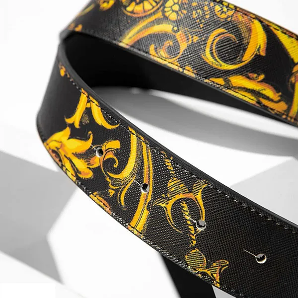 Thắt Lưng Versace Regalia Baroque Print Belt Màu Đen Họa Tiết Vàng