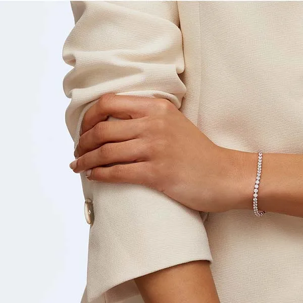 Vòng Đeo Tay Swarovski Tennis Deluxe Bracelet Round Cut, White, Rose Gold-Tone Plated 5464948 Màu Vàng Hồng