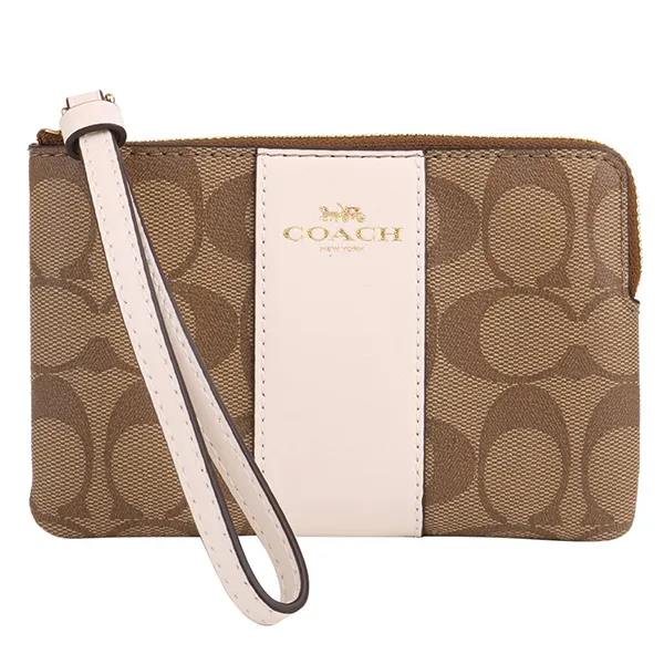 Ví Coach Corner Zip Wristlet In Signature Canvas F58035 Màu Nâu Be