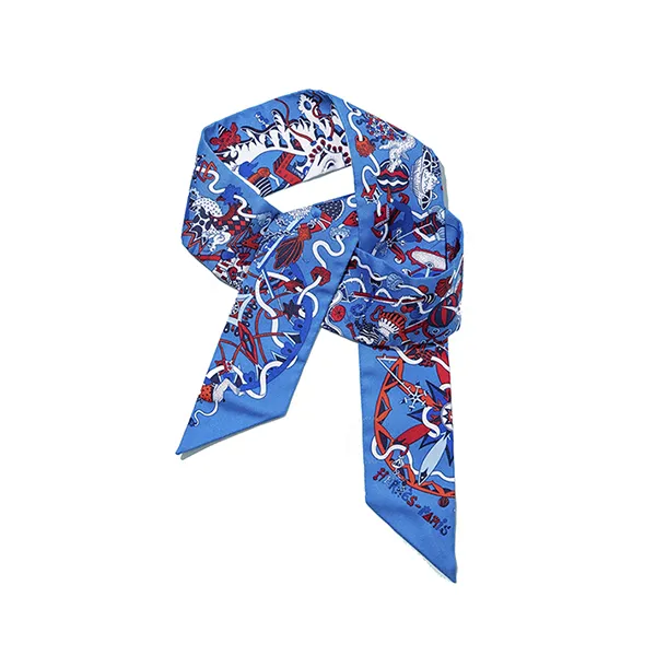 Khăn Nữ Hermès Scarf Silk Twilly Màu Xanh Dương Phối Họa Tiết - Thời trang - Vua Hàng Hiệu