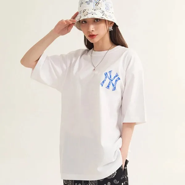 Áo Thun MLB Paisley Megalogo New York Yankees 3ATS53023-50WHS Tshirt Màu Trắng Size M