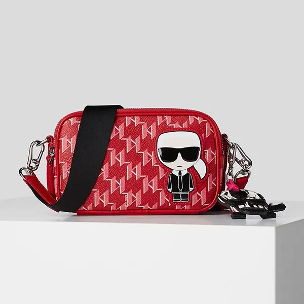 Túi Đeo Chéo Karl Lagerfeld Ikonik Monogram Camera Bag With Karlimal Charm Màu Đỏ - Túi xách - Vua Hàng Hiệu