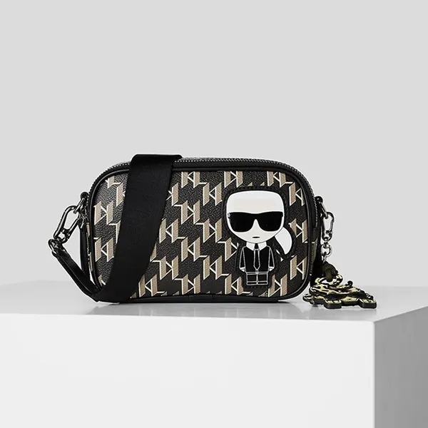 Túi Đeo Chéo Karl Lagerfeld Ikonik Monogram Camera Bag With Karlimal Charm Màu Đen