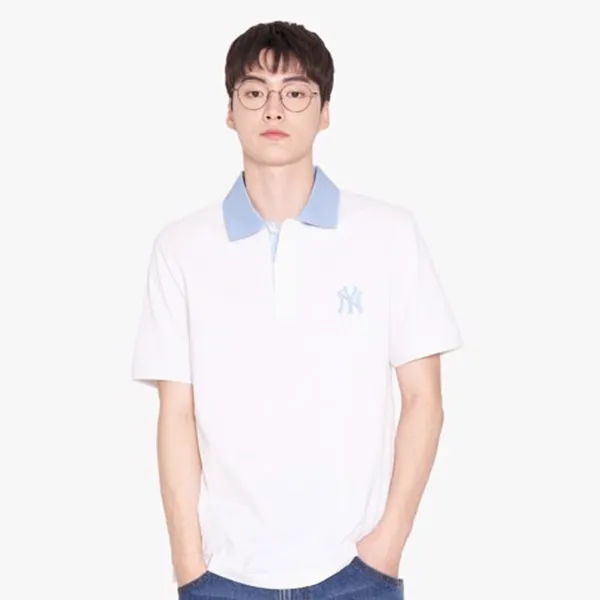 Áo Polo Nam MLB Men's Partial Monogram Collar T-Shirt 3LPQM2023 Màu Trắng Size M