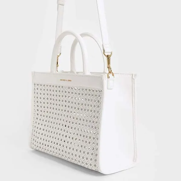 Túi Tote Nữ Charles & Keith CNK Woven Double Handle Tote Bag White 50781485 Màu Trắng