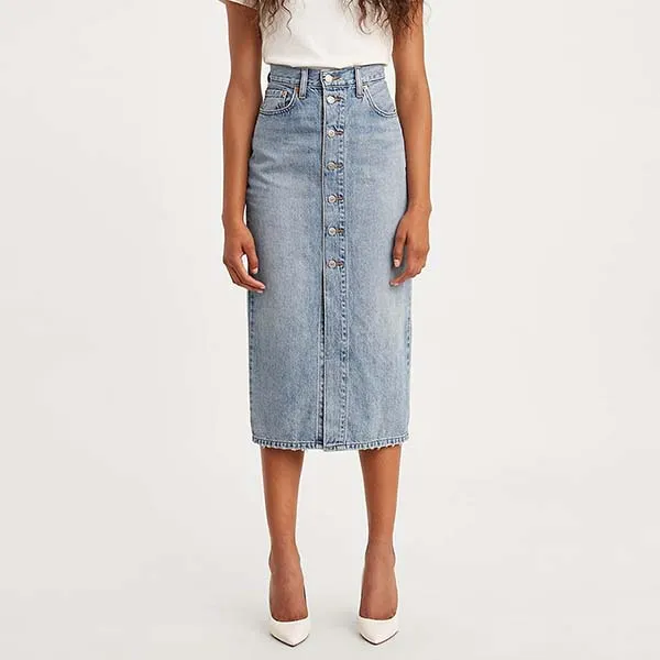 Chân Váy Bò Levi's Button Front Midi Skirt Women Levis BU-0001 Màu Xanh Nhạt