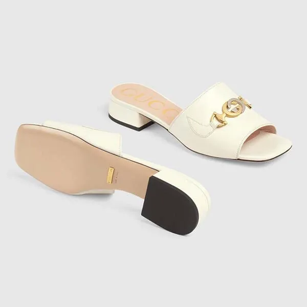 Dép Sandals Gucci Zumi Leather Slide Sandals 60241-C9D00-1000 Màu Trắng - 3